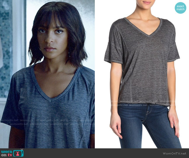 Lucky Brand Burnout V-Neck Dolman T-Shirt worn by Edie Palmer (Megalyn Echikunwoke) on Almost Family