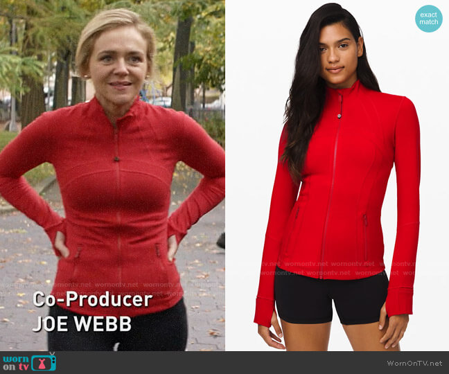Lululemon Define Jacket in Dark Red worn by Susan (Rachel Bay Jones) on God Friended Me