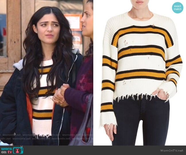 Lush Stripe Distressed Crew Neck Sweater worn by Olive Stone (Luna Blaise) on Manifest