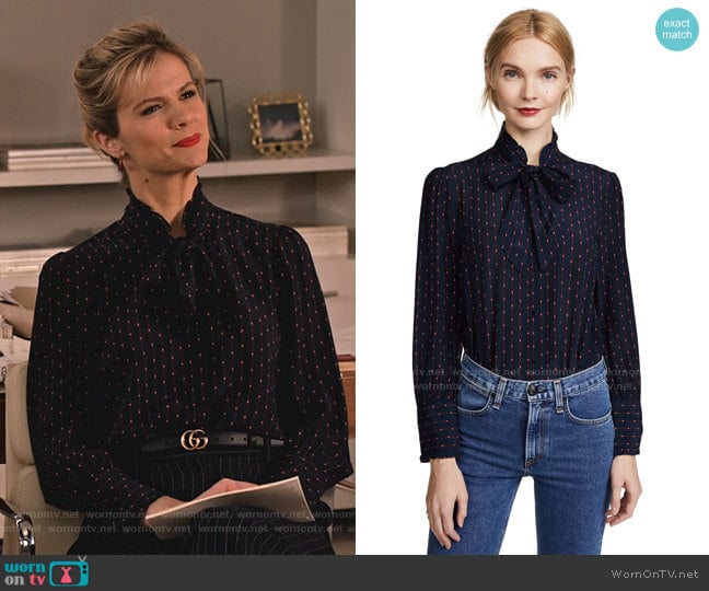 Madewell Nolita Tie Neck Blouse worn by Mallory (Brooklyn Decker) on Grace and Frankie