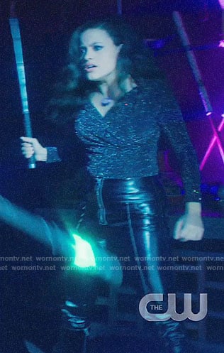 Maggie’s metallic top and leather pants on Charmed