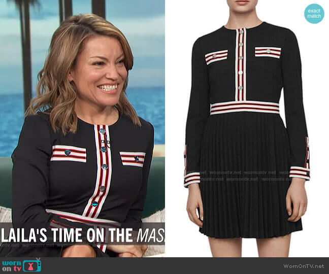 Maje Rouli Striped-Trim Dress worn by Kit Hoover on Access Hollywood