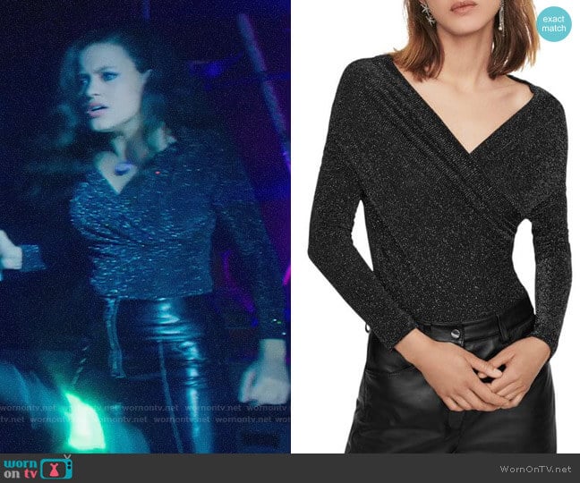 Maje Tio Metallic Knit Bodysuit worn by Maggie Vera (Sarah Jeffery) on Charmed