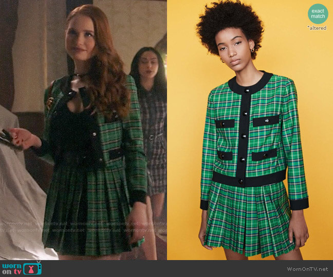 Maje Vivert Plaid Jacket worn by Cheryl Blossom (Madelaine Petsch) on Riverdale