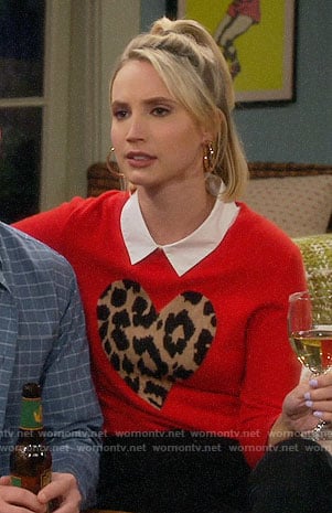 Mandy’s red leopard heart sweater on Last Man Standing