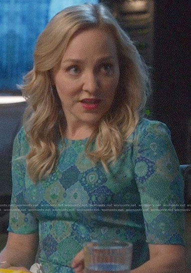 Marissa’s green tile print dress on Bull