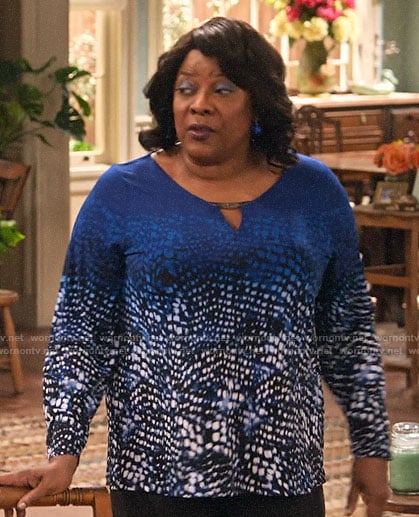 MDear’s blue ombre print keyhole top on Family Reunion