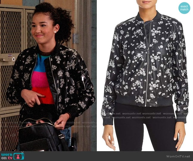 MICHAEL Michael Kors Metallic Embroidered Faux Leather Bomber Jacket worn by Gina (Sofia Wylie) on High School Musical The Musical The Series