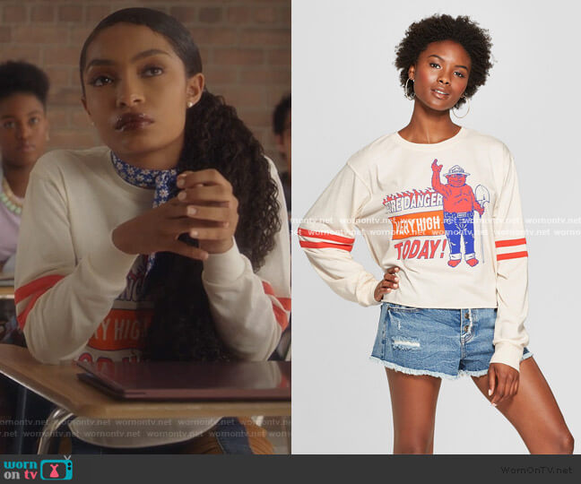 Mighty Fine Fire Danger Long Sleeve Tee worn by Zoey Johnson (Yara Shahidi) on Grown-ish