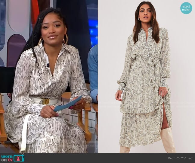 Missguided Stone Snake Print Midi Shirt Dress worn by Keke Palmer on Good Morning America