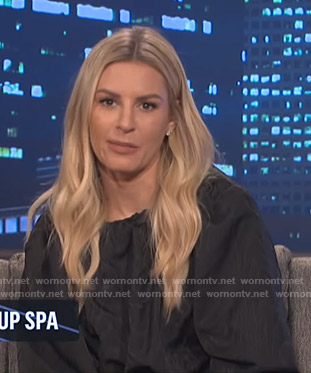 Morgan’s black gathered neck blouse on E! News Nightly Pop