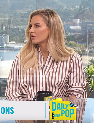Moriga’s white and brown striped shirt on E! News Daily Pop