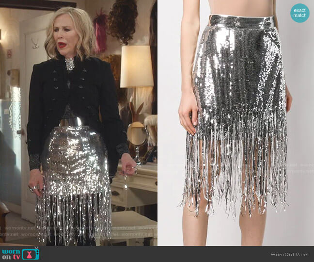 MSGM Sequin Fringed Skirt worn by Moira Rose (Catherine O'Hara) on Schitts Creek