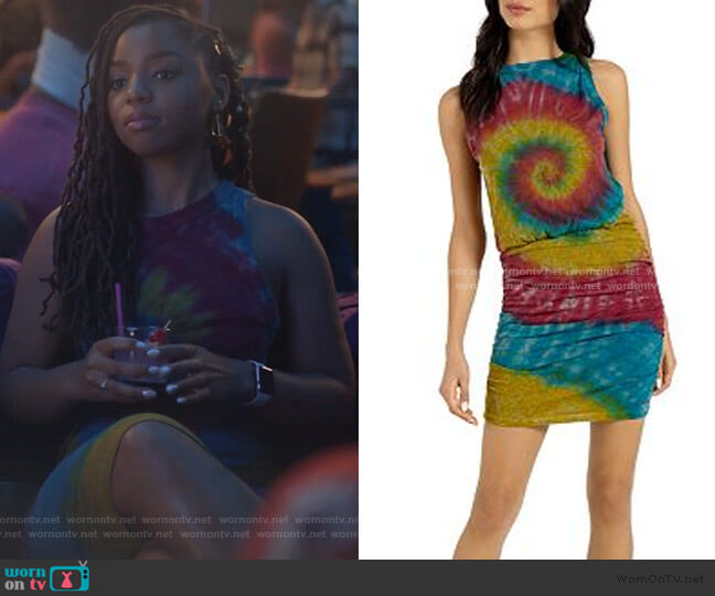 n:philanthropy Majorca Ruched Tie-Dye Tank Dress worn by Zoey Johnson (Yara Shahidi) on Grown-ish