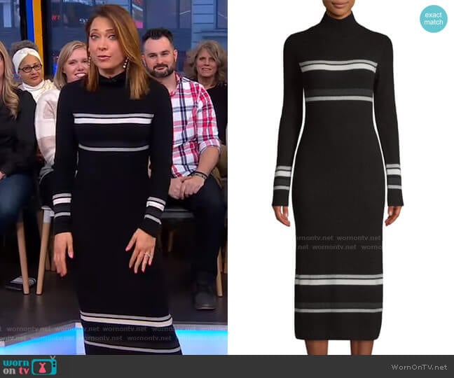 Naadam Stripe Rib-Knit Turtleneck Dress worn by Ginger Zee on Good Morning America