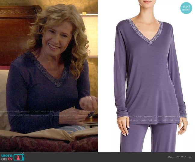 Natori Feathers Essential Long PJ Set worn by Vanessa Baxter (Nancy Travis) on Last Man Standing