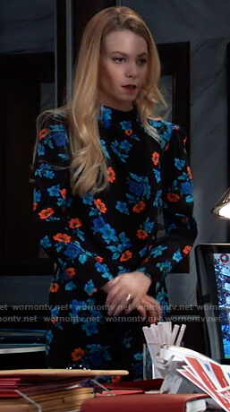 Nell’s black and blue floral long sleeved dress on General Hospital