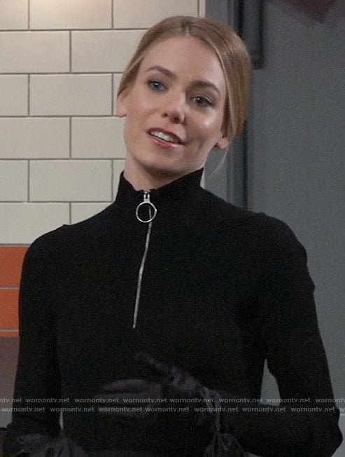 Nelle’s black zip neck dress on General Hospital