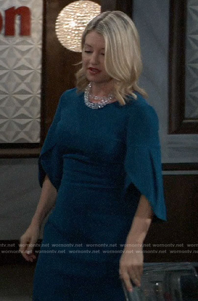 Nina’s teal blue tulip sleeve dress on General Hospital