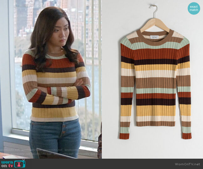 & Other Stories Fitted Striped Rib Top worn by Joy (Jessica Lu) on God Friended Me