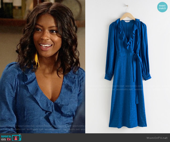 & Other Stories Ruffled Jacquard Midi Wrap Dress worn by Ali Finer (Javicia Leslie) on God Friended Me