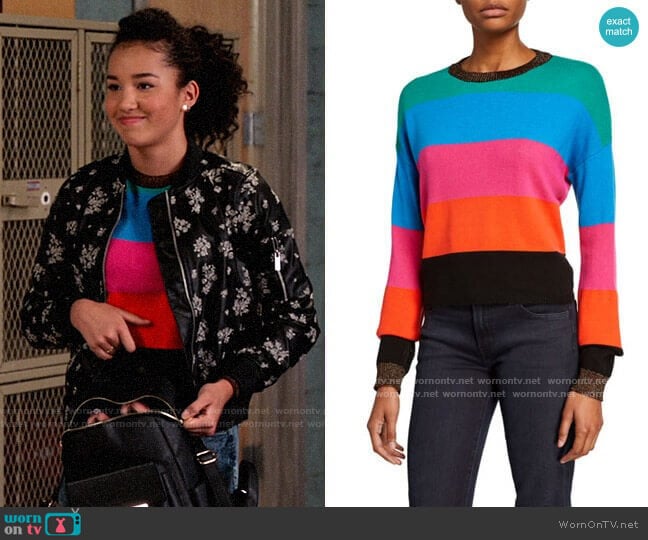 Pam & Gela Striped Sweater with Metallic Trim worn by Gina (Sofia Wylie) on High School Musical The Musical The Series