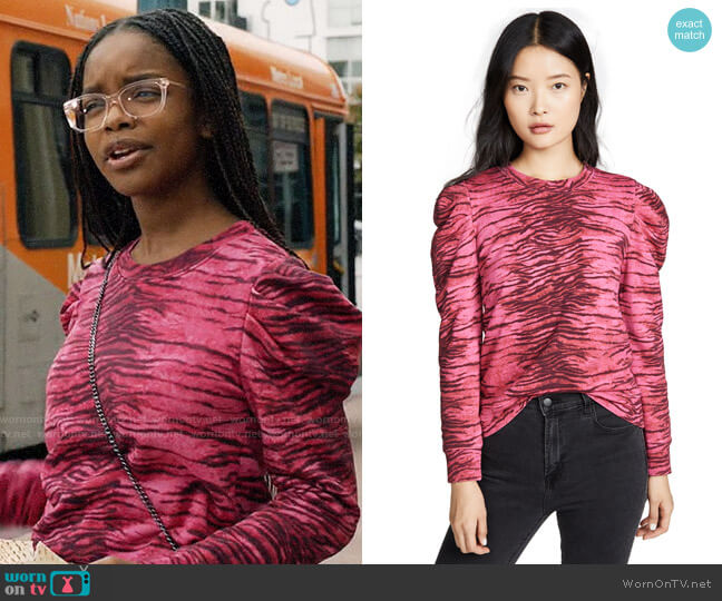 Pam & Gela Tiger Puff Sleeve Sweatshirt worn by Diane Johnson (Marsai Martin) on Black-ish