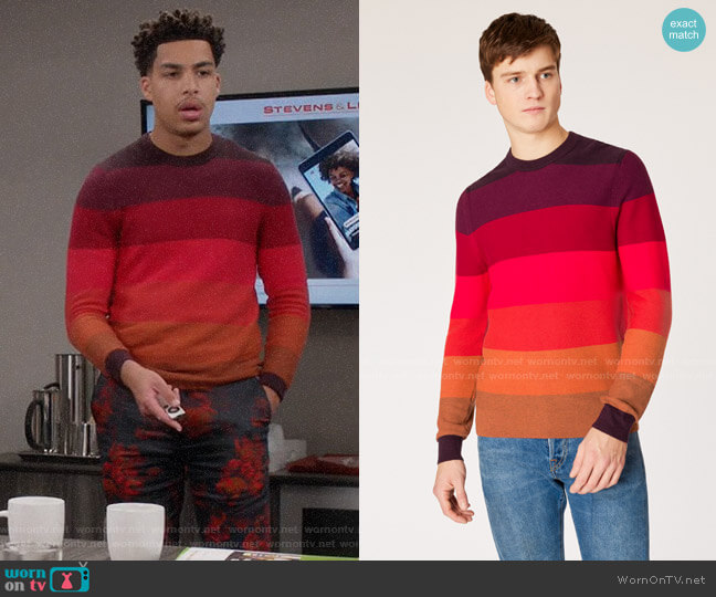Paul Smith Tonal Stripe Crew Neck Sweater worn by Andre Johnson Jr (Marcus Scribner) on Black-ish