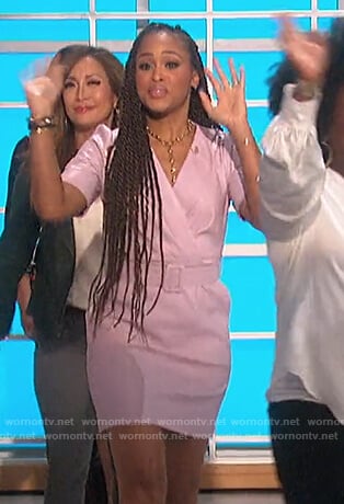 Eve’s pink leather belted dress on The Talk