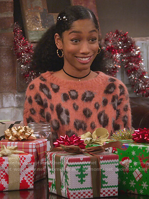 Reagan’s fuzzy leopard sweater on Alexa & Katie