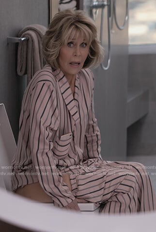 Grace’s pink stripe pajamas on Grace and Frankie