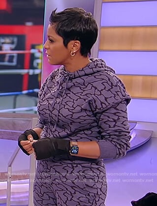 Tamron’s blue printed hoodie and sweat pants on Tamron Hall Show