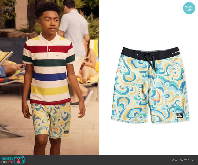 Quiksilver Highline Voodoo Stretch Abstract-Print Board Shorts worn by Jack Johnson (Miles Brown) on Black-ish