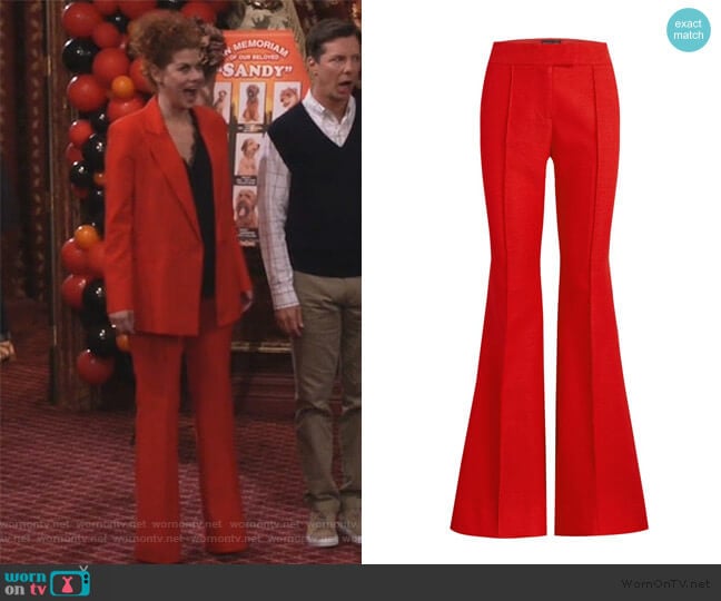 Rachel Zoe Sofia Hopsack Suiting Flare Pants worn by Grace Adler (Debra Messing) on Will and Grace