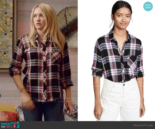 Rails Hunter Shirt in Black/Melon/Aqua worn by Roxy Doyle (Emily Osment) on Almost Family