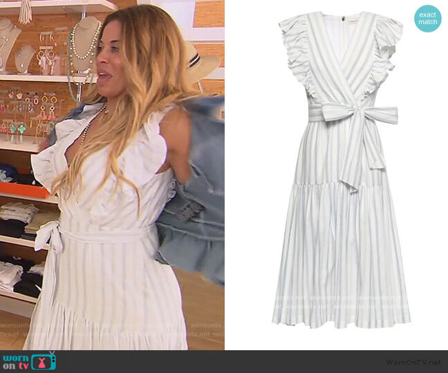 Rebecca Taylor Wrap-effect striped stretch-cotton midi dress worn by Dolores Catania on The Real Housewives of New Jersey