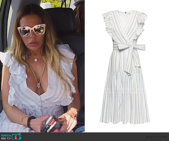 Rebecca Taylor Wrap-effect striped stretch-cotton midi dress worn by Dolores Catania on The Real Housewives of New Jersey