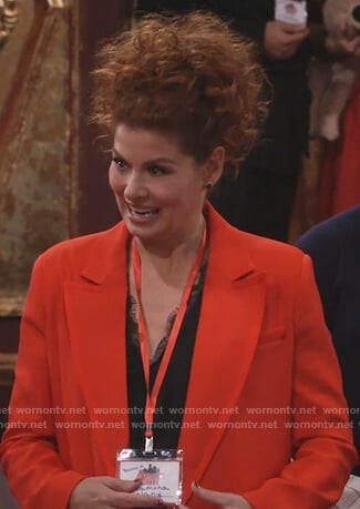 Grace’s red blazer and pants on Will and Grace