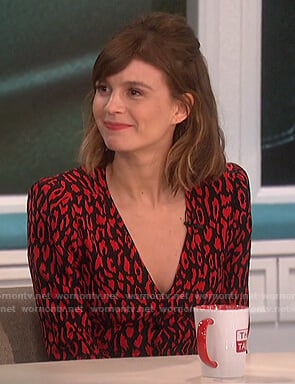Katja Herbers red leopard dress on The Talk