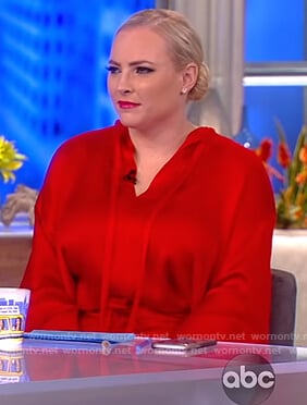 Meghan’s red tie neck blouse on The View