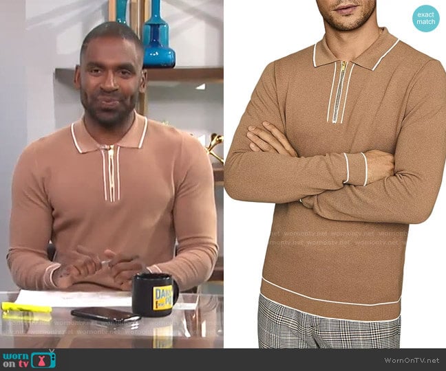 Reiss Lanark Long-Sleeve Pique Polo Shirt worn by Justin Sylvester on E! News