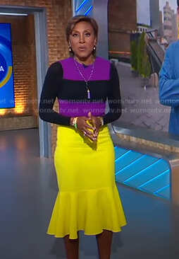 Robin’s purple and yellow colorblock dress on Good Morning America