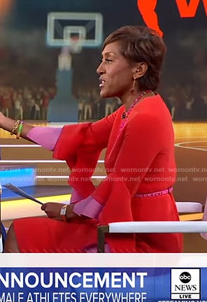 Robin’s red and pink two-tone bell sleeve dress on Good Morning America