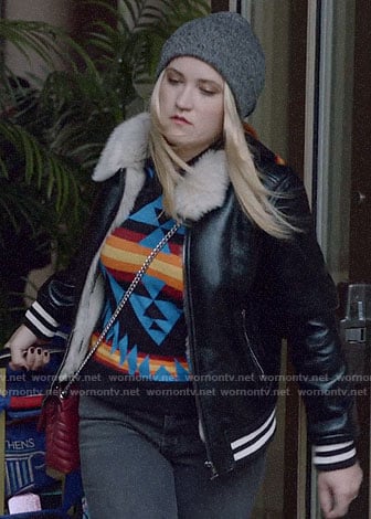 Roxy’s leather jacket with fur collar on Almost Family