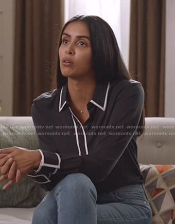 Saanvi’s black contrast piping shirt on Manifest