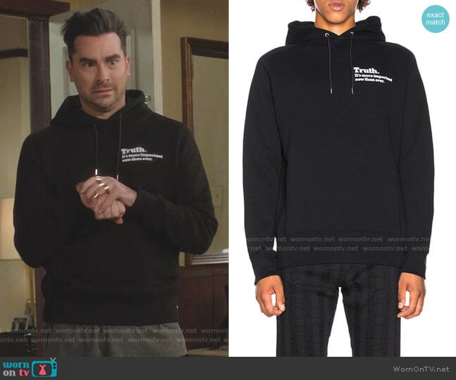 Sacai Truth Hoodie worn by David Rose (Daniel Levy) on Schitts Creek