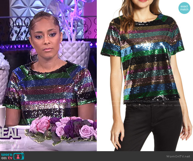 Sanctuary Saturday Night Sequin Top worn by Amanda Seales on The Real