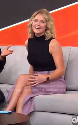 Sara’s lavender wrap skirt on GMA Strahan Sara And Keke