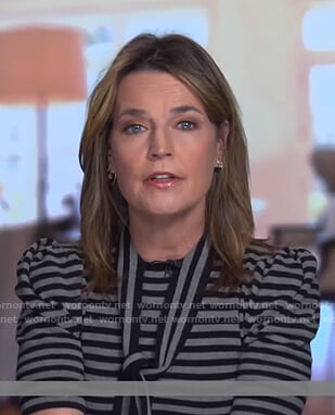Savannah’s grey striped tie neck top on Today