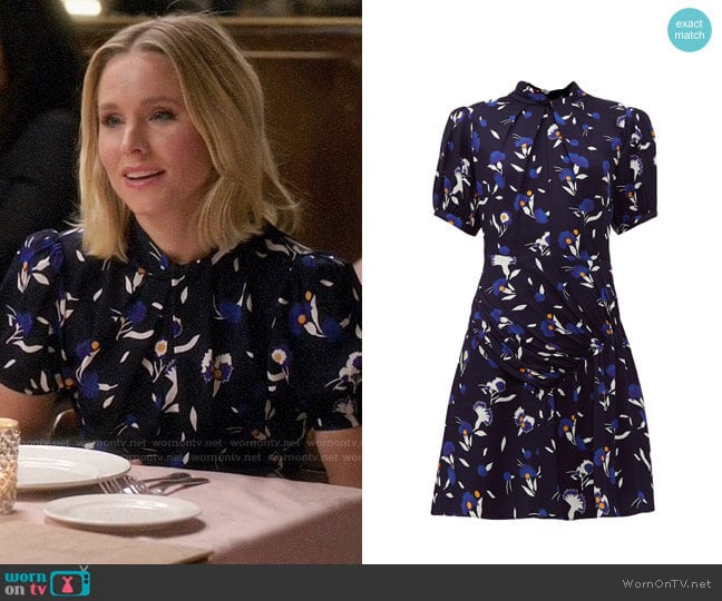 Self Portrait Gathered Botanical Print Dress worn by Eleanor Shellstrop (Kristen Bell) on The Good Place